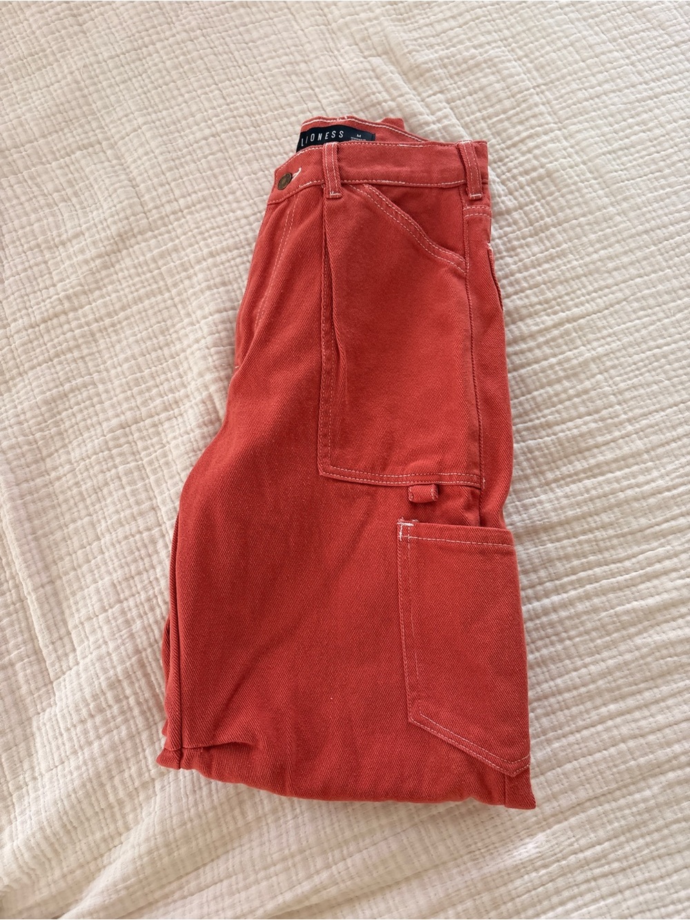Lioness Barrel Cargo Pants Heavy Denim Carpenter Red/Orange Jeans M